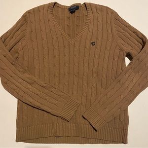 women’s camel chaps v neck knit sweater